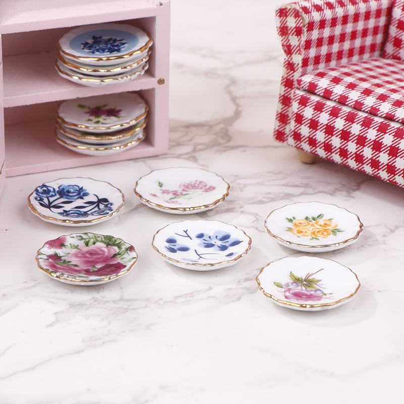 Kids Outdoor Mud Kitchen Accessories - 1Pcs 1:12 Dollhouse Miniature Ceramic Plate