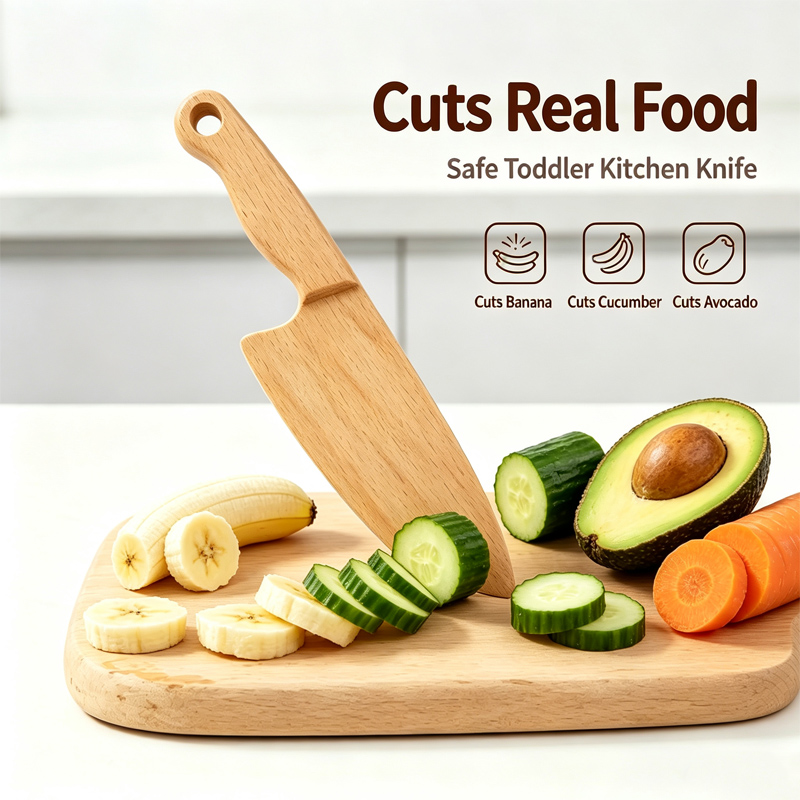 Kids Outdoor Mud Kitchen Accessories - Wooden Kids Knife for Cooking Cute