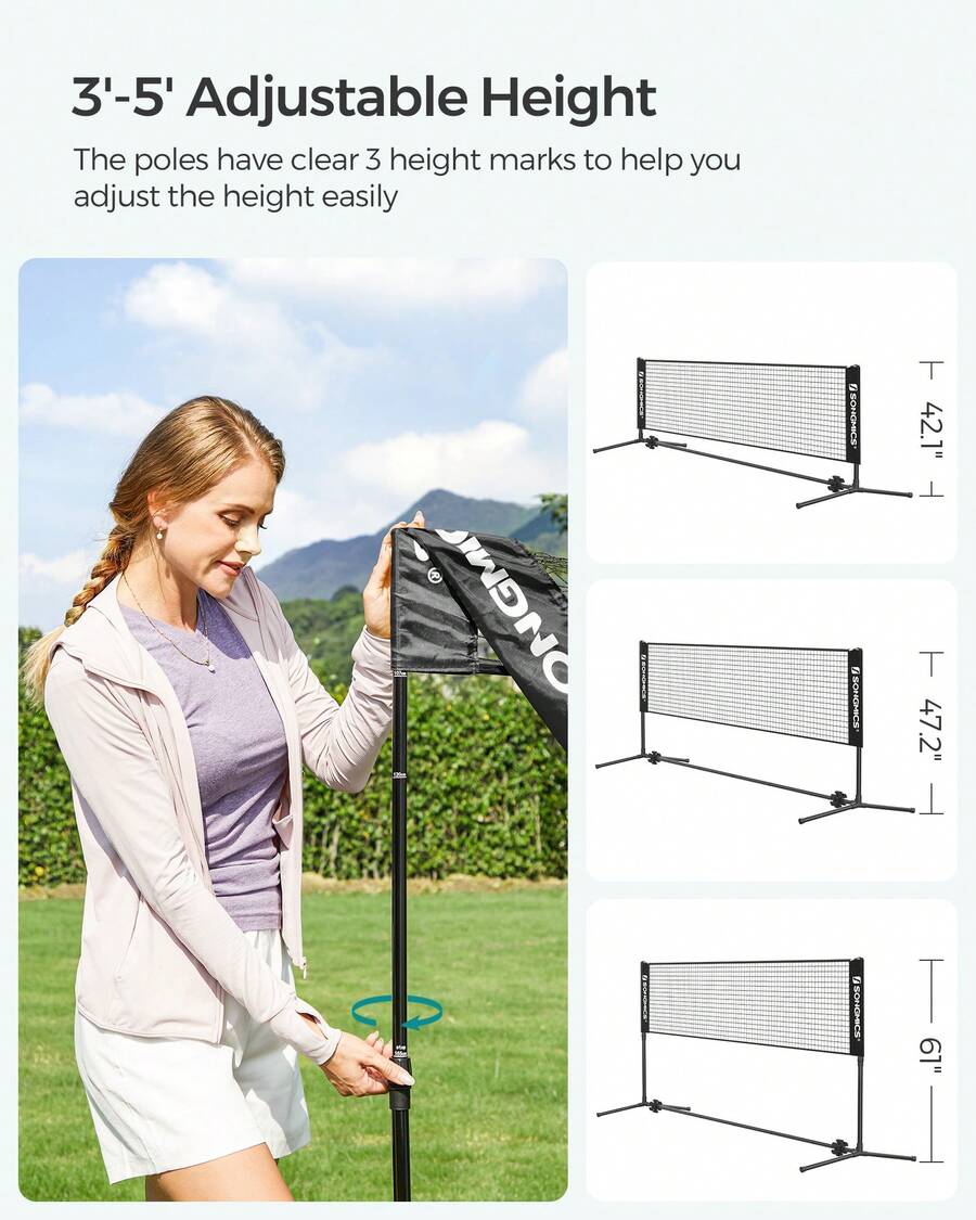 Kids Outdoor Volleyball Net - Badminton Net, Height Adjustable Volleyball Net,