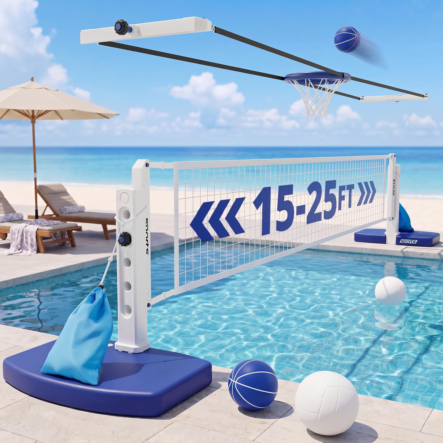 Kids Outdoor Volleyball Net - Swimming Pool Volleyball and Basketball Combo