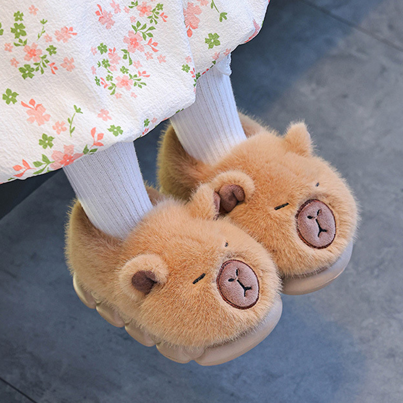 Kids Outdoor Obstacle Course - Cute Cartoon Capibala Furry Indoor Slippers