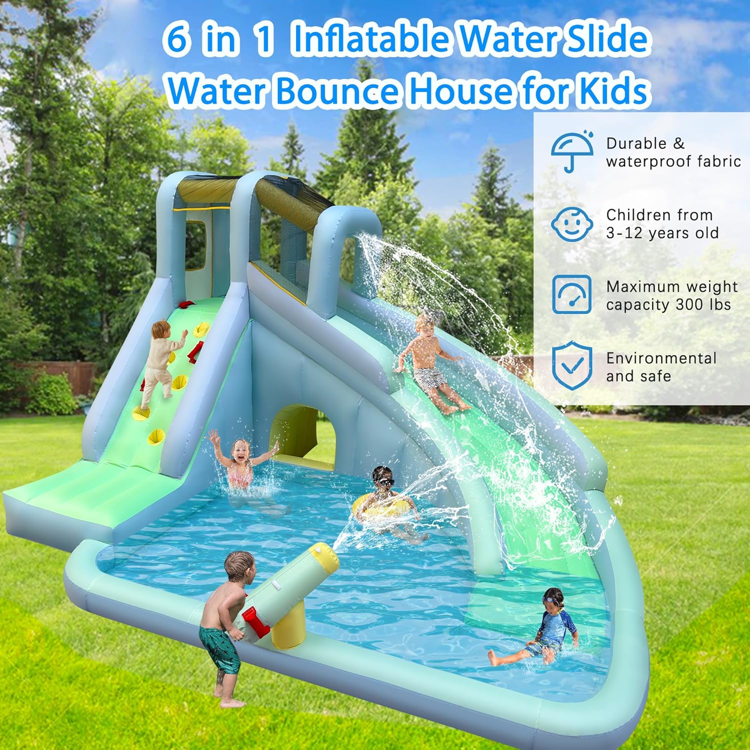 6-in-1 Inflatable Kids Bounce  - Kids Outdoor Bounce House 评论和价格