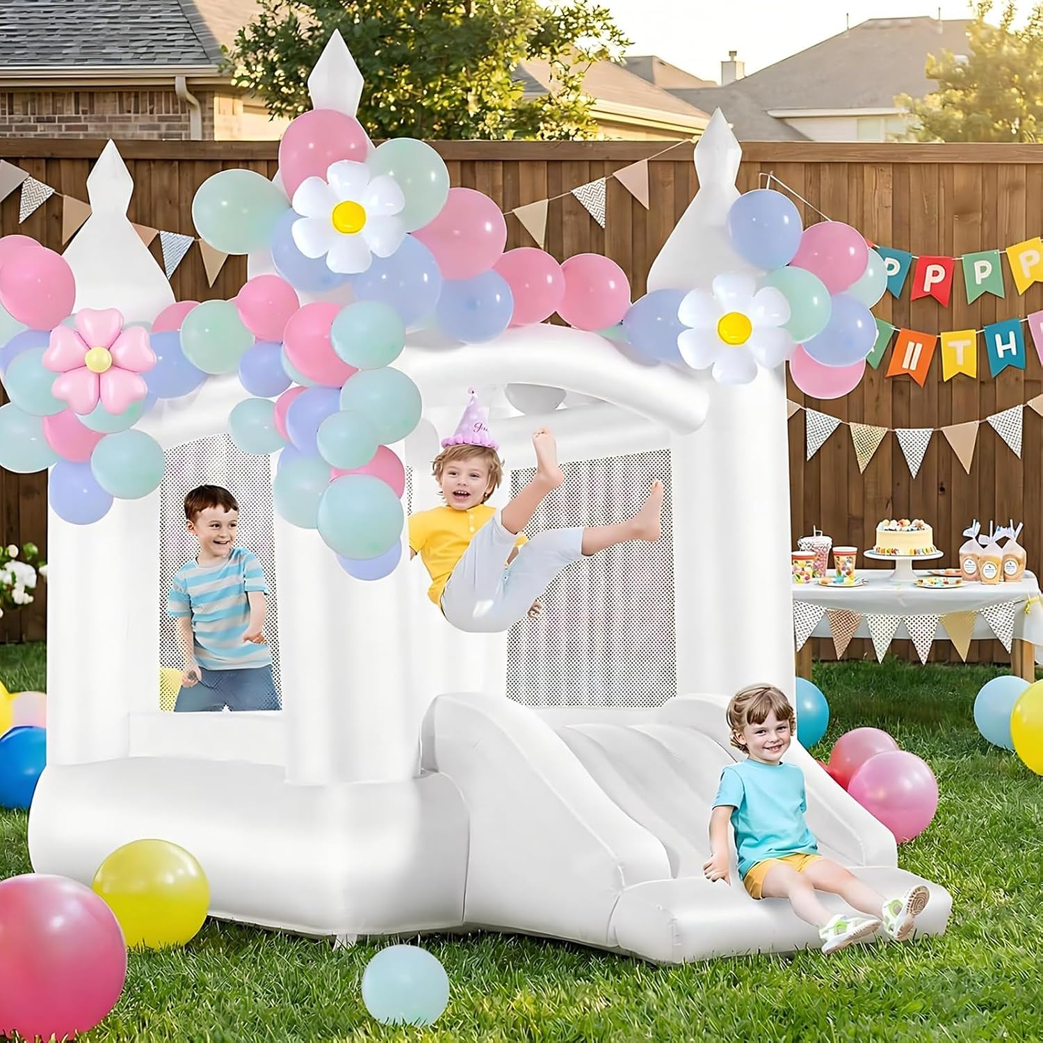 White Bounce House Indoor Outd - Kids Outdoor Bounce House 评论和价格