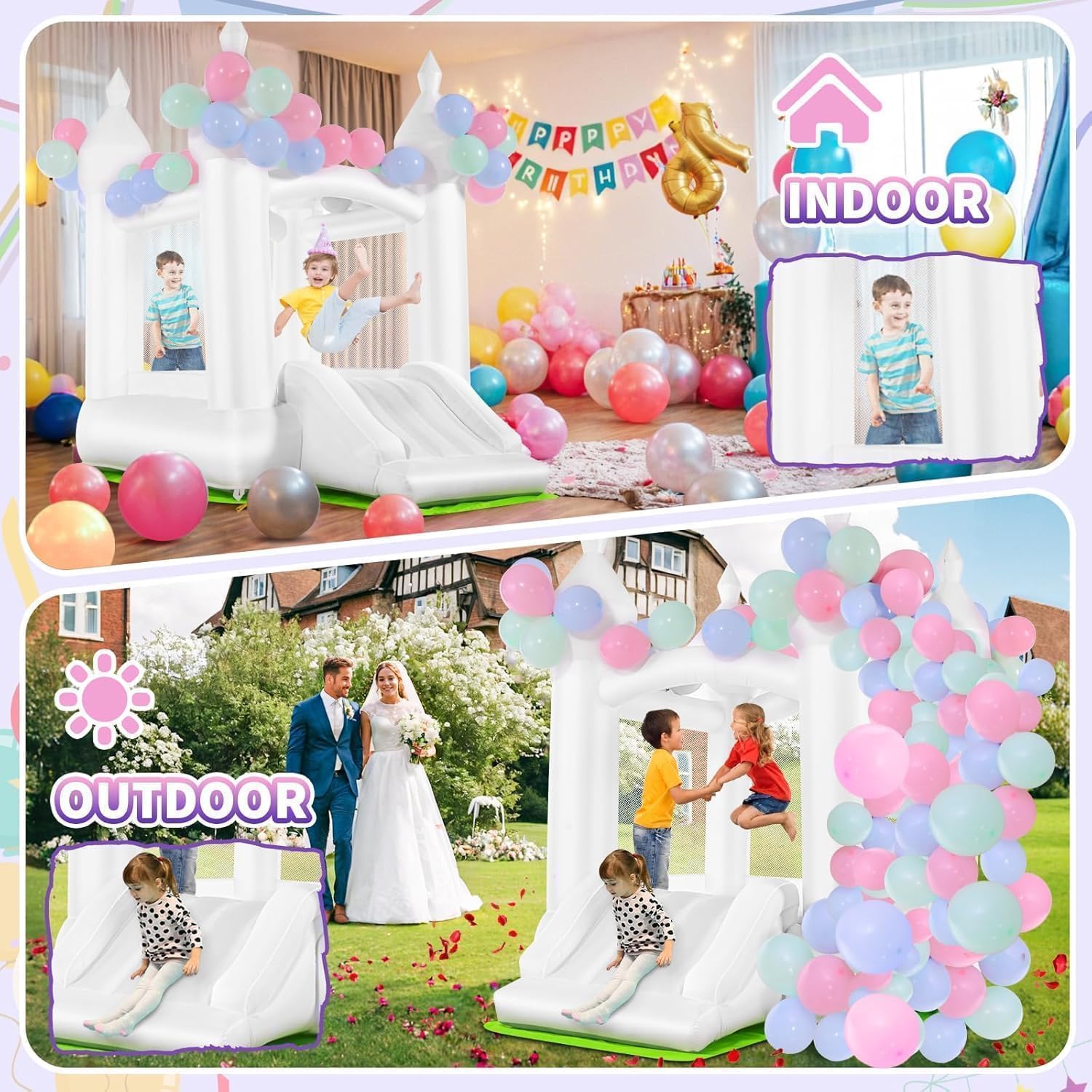White Bounce House Indoor Outd - Kids Outdoor Bounce House 评论和价格