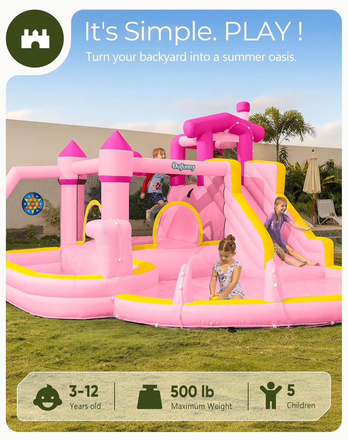Pink Inflatable Water Slide Bo - Kids Outdoor Bounce House 评论和价格