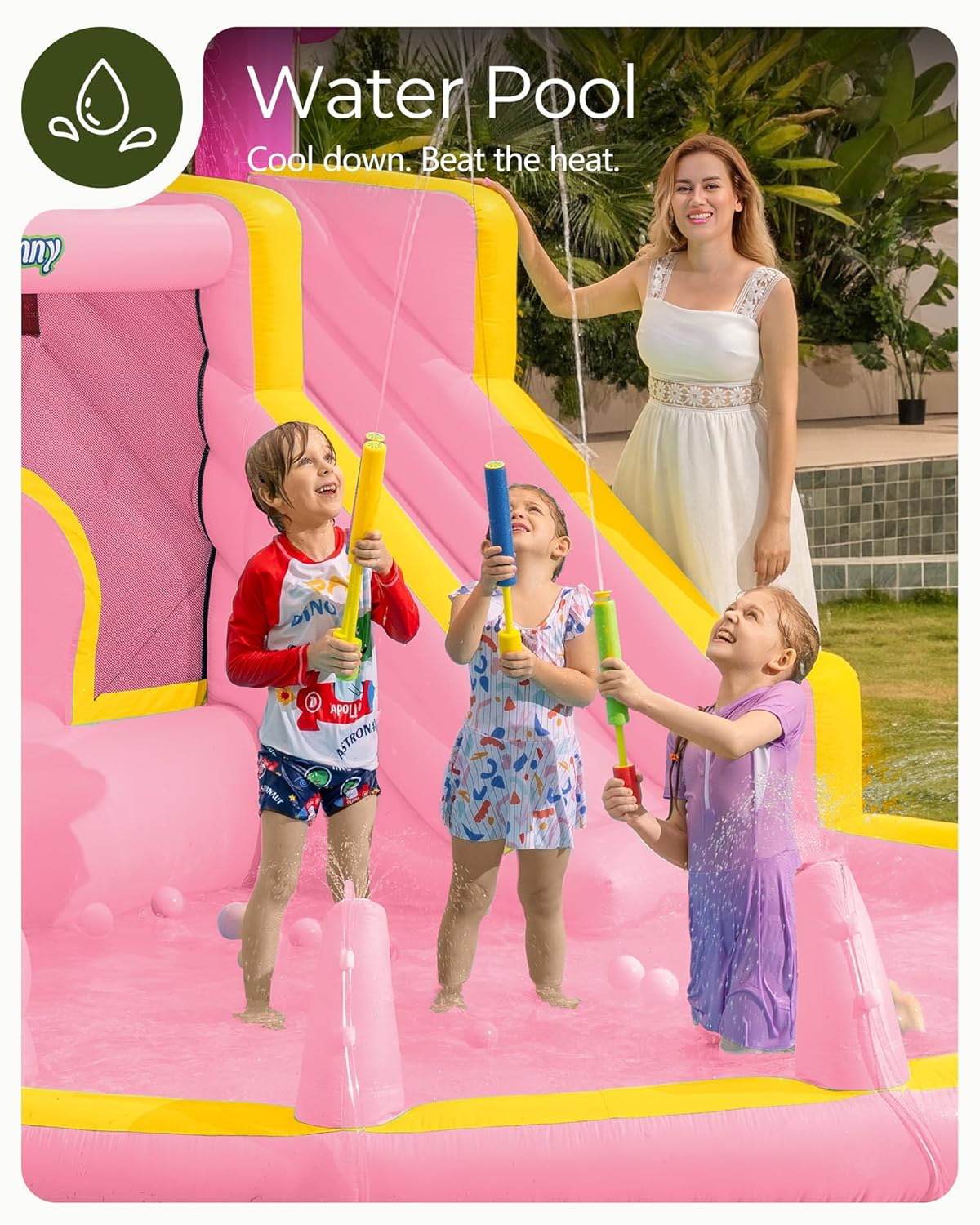 Pink Inflatable Water Slide Bo - Kids Outdoor Bounce House 评论和价格