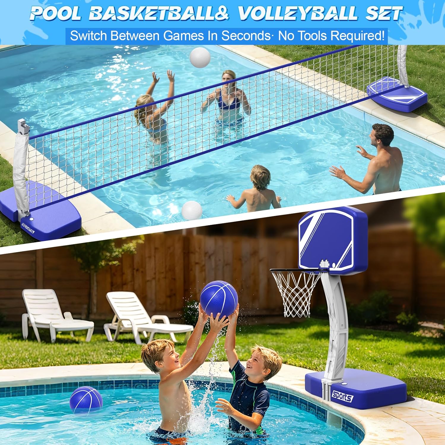 2-in-1 Pool Basketball Hoop an - Kids Outdoor Volleyball Net 评论和价格
