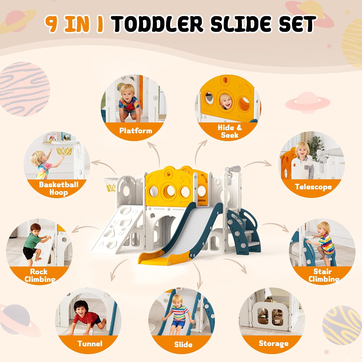 9 in 1 Toddler Slide Set Playg - Kids Outdoor Slide Set 评论和价格